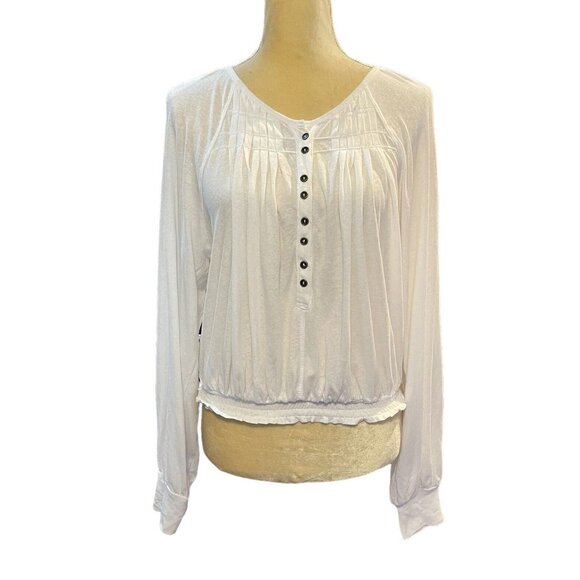 Free People White Balloon Sleeve Poet Semi-Sheer Top Blouse Size Small - Picture 2 of 9